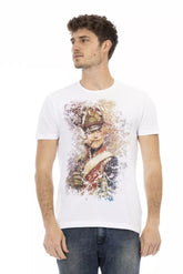 Trussardi Action Sleek White Cotton Blend Tee with Graphic Front -   -  Trussardi Action.